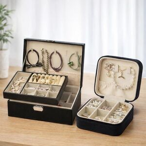 Vencia Jewelry Red Jewelry Box with Black Travel Case